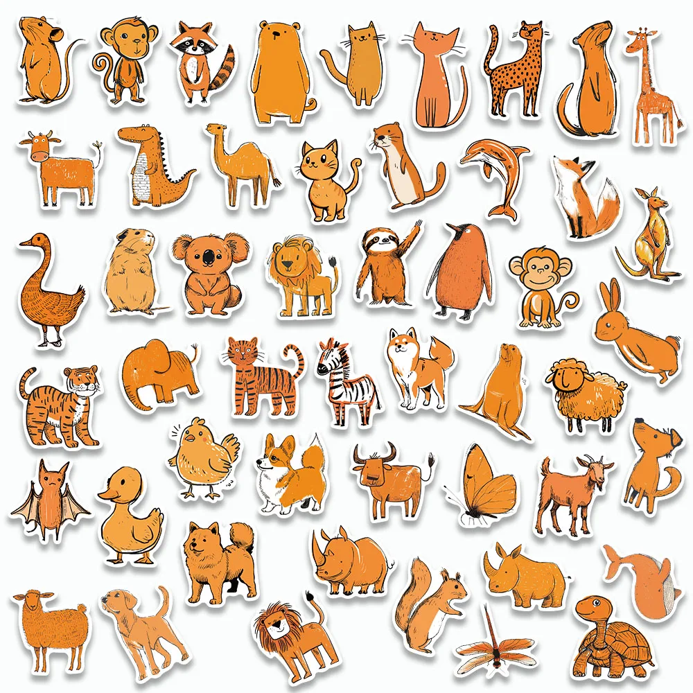 50PCS Cartoon Orange Animals Stickers Cute Graffiti Decals For Laptop Suitcase Skateboarding Snowboard Retro Vinyl home Sticker
