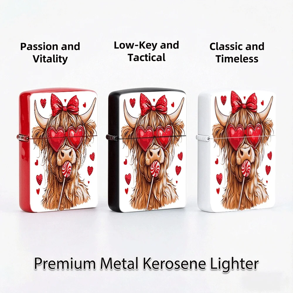 Flip Top Lighter Highland Cow Heart Sunglasses Bow Lollipop Valentine Art Pattern lighters vintage lighters for smokers
