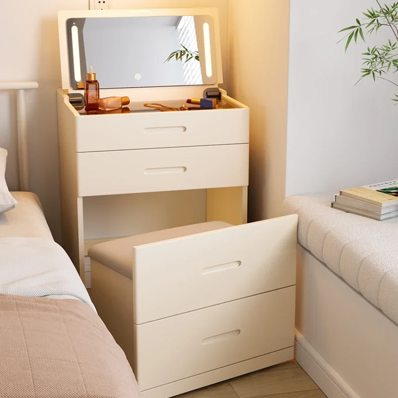 

Makeup Vanity Dressing Table Drawers Storage Shelves Desk with LED Lighted Mirror Modes Adjustable Table Bedroom Furniture