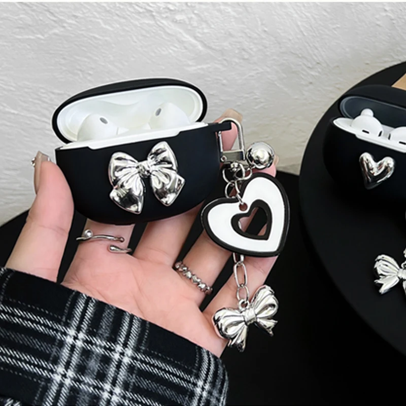 airpods 2 Cute Love chain Case For AirPods pro2 Case airpods 3 luxury plating bow keychain Silicone Earphones Cover  air pods2