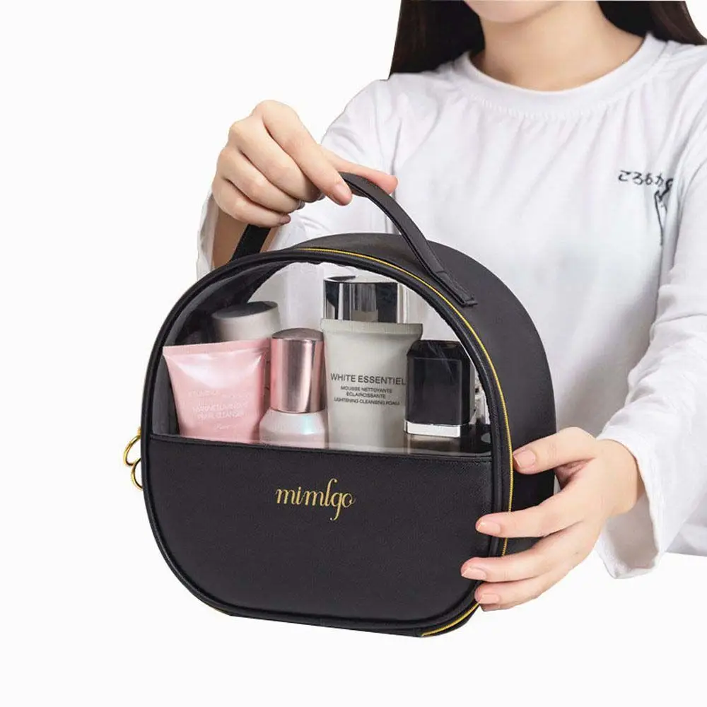 Large Waterproof Travel Square Make Up Bag Washing Bag Storage Bag Toiletry Organizer Purse Semi Round Cosmetic Bag PU Leather