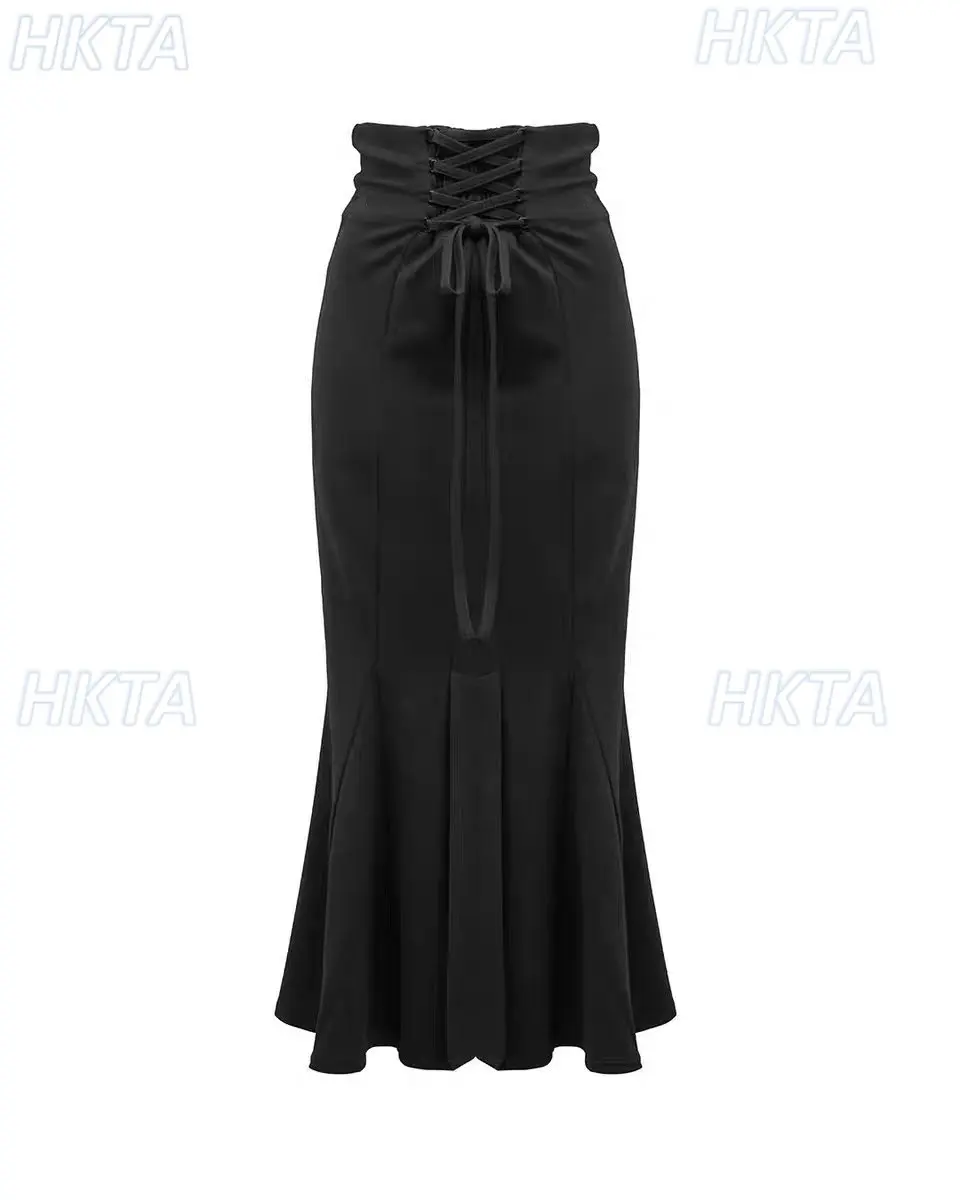 Japanese Versatile Mermaid Long Skirt Women Girls High Waist Sweet Temperament Bodycon Skirts Womens Zipper Elastic Black Skirt