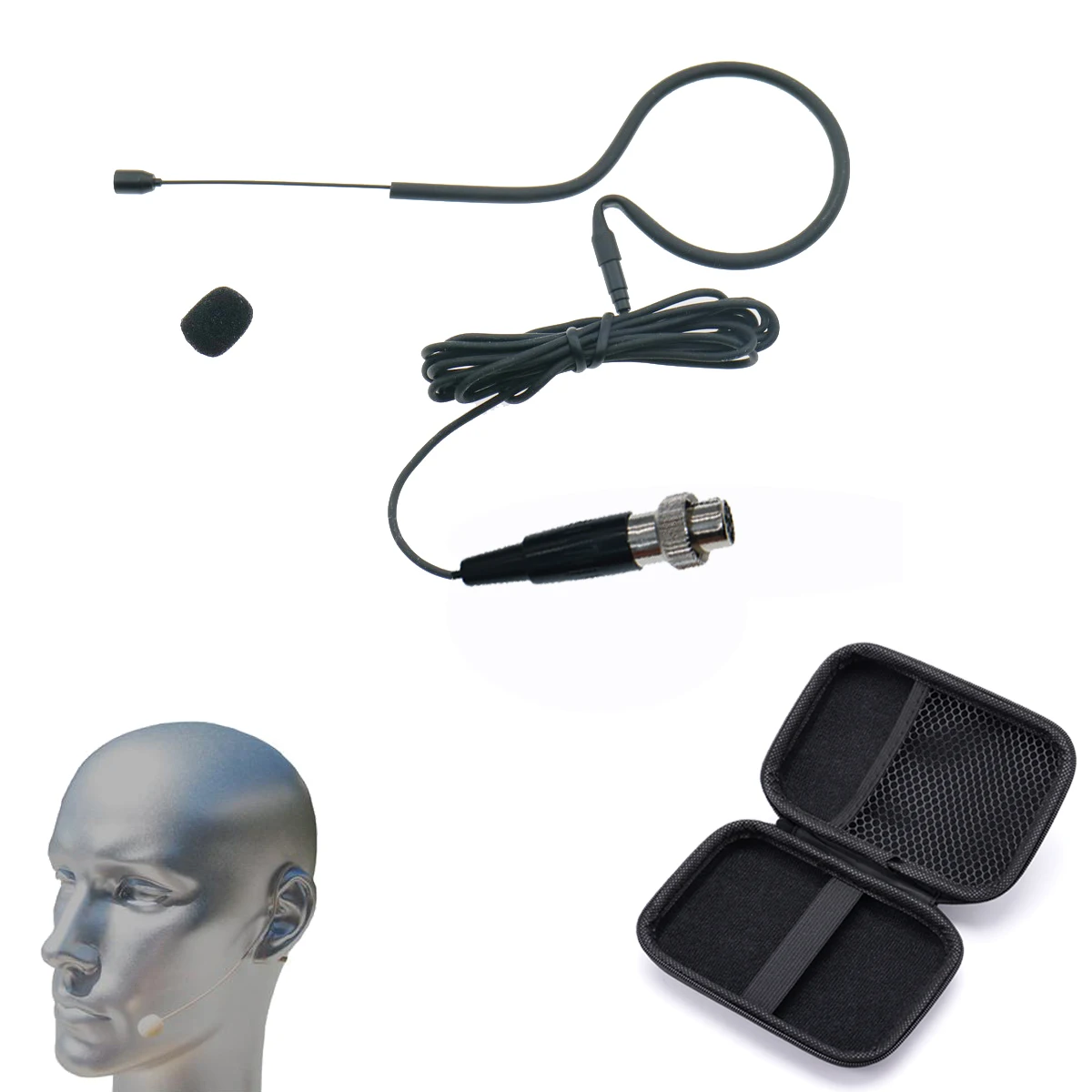 

Black ACT200 Earset Hanging Microphone With 4Pin XLR Loack Mini Plug For MiPro Wireless Belt Transmitter Zipper Box