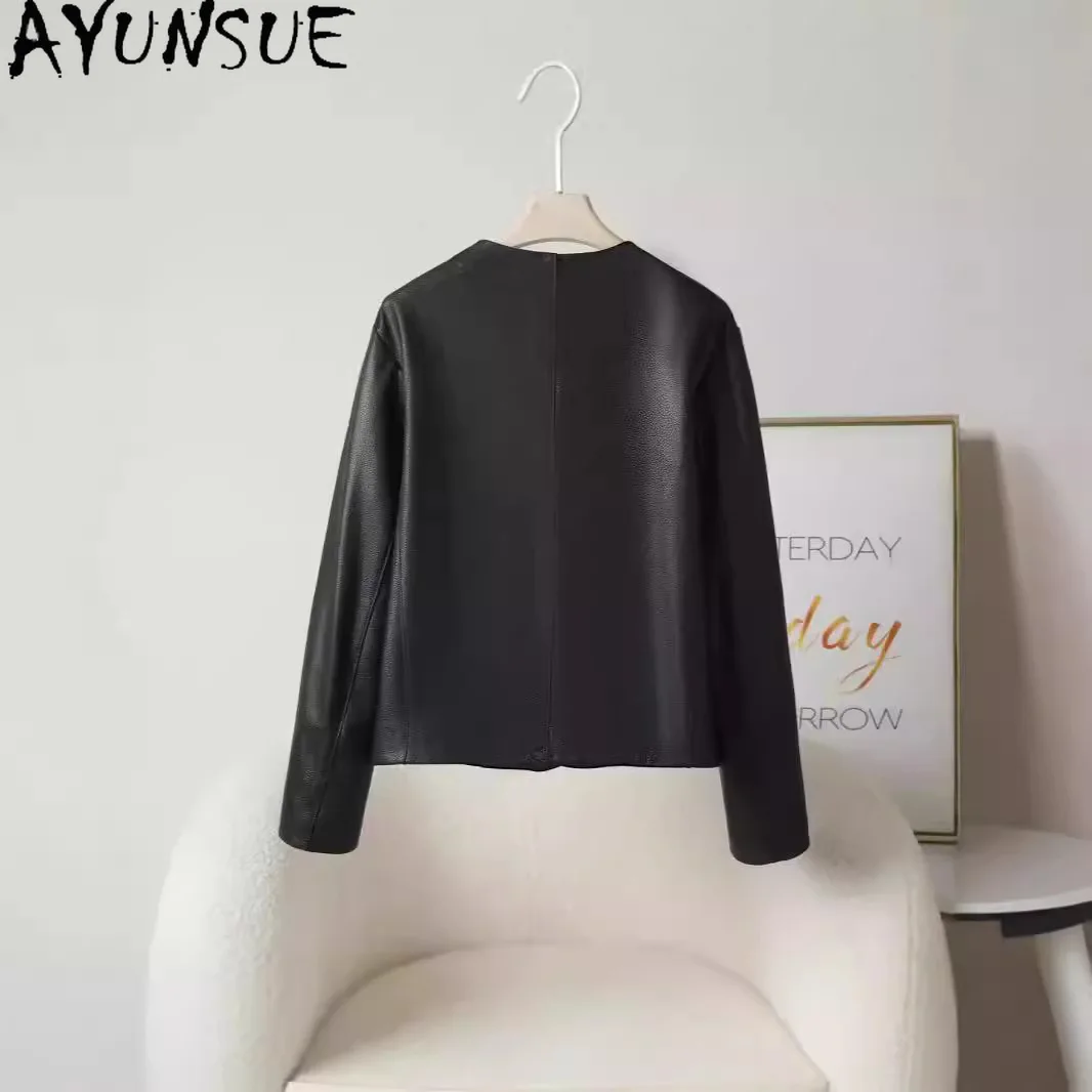 AYUNSUE 여성을위한 하이 엔드 정품 가죽 자켓 2025 진짜 염소 가죽 여성 자켓 봄 가을 옷 o-넥 Jaqueta Couro
