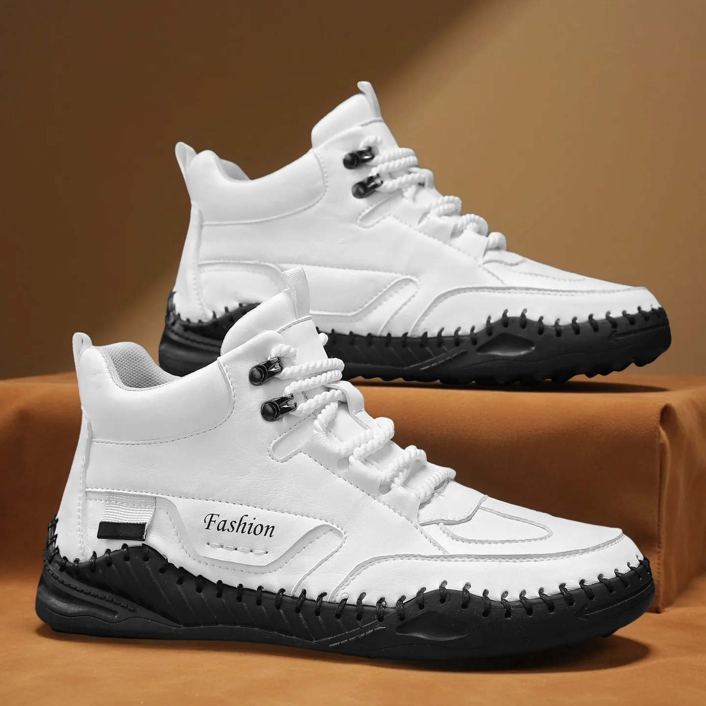 

Новые мужские высокие ботинки 2026 года | Модные повседневные ботинки ручной работы с толстой подошвой, нескользящие, износостойкие, легкие, для активного отдыха