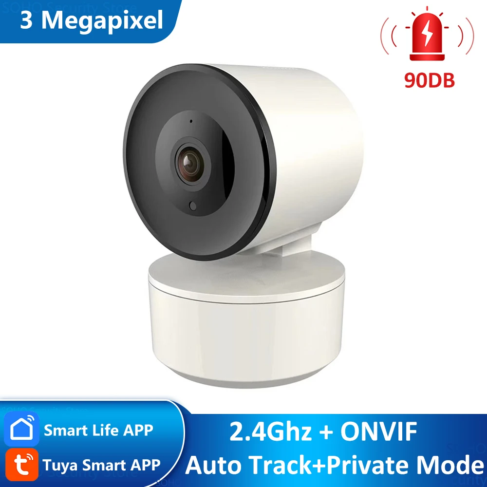 

3MP Tuya Smart ONVIF 2.4Ghz WiFi Motion Tracking Sound Detection Security Indoor PTZ Wireless CCTV IP Surveillance Camera Siren