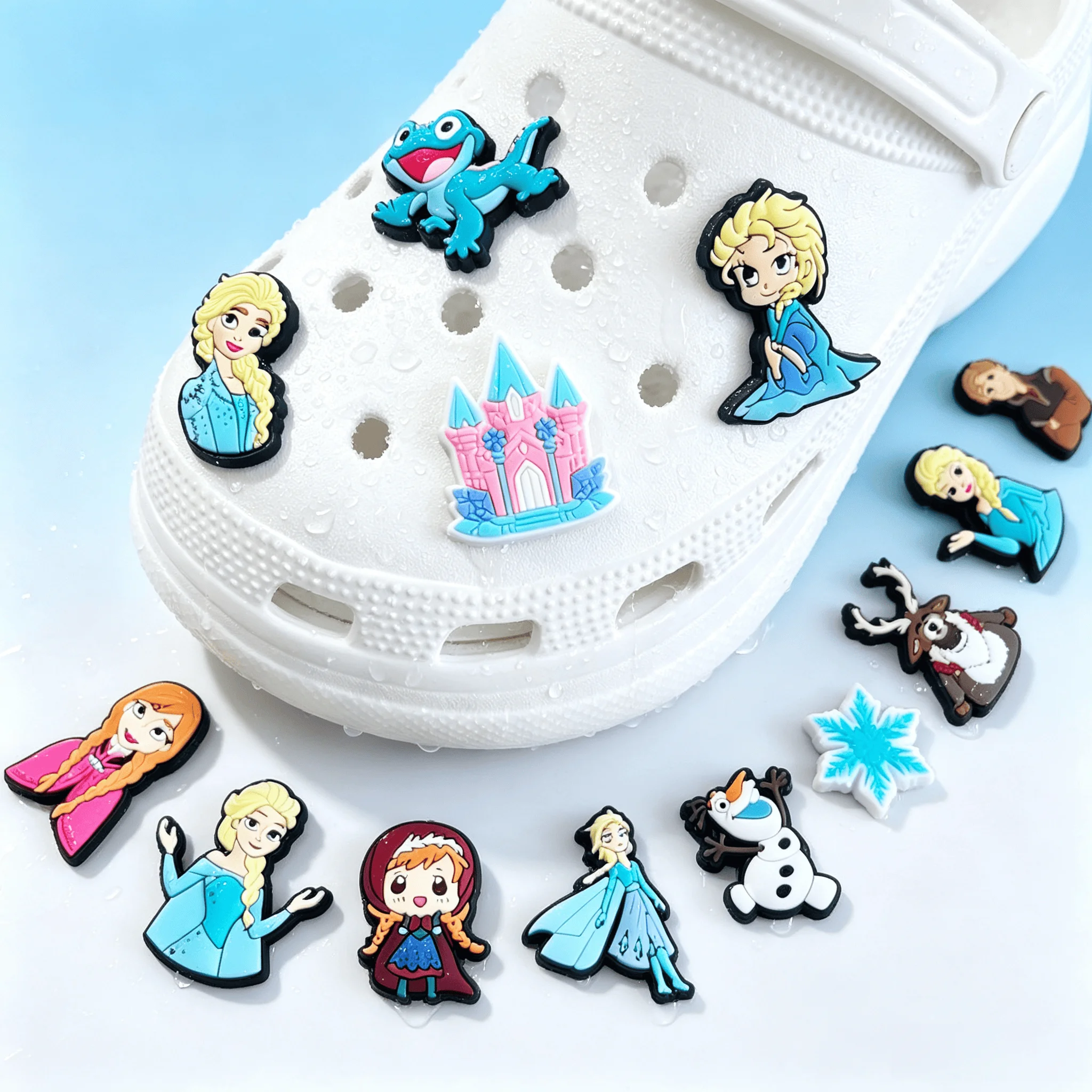 13/50/100PCS Masuca Cartoon Princess Anna Elsa Olaf PVC Shoe Charms Decoration Sandals Garden Shoes Accessories Girls Gift