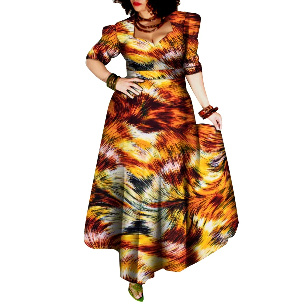 African Style Dresses for Women Elegant Evening Gowns African Party Dress Maxi Ankara Floral Printed Robe Africaine Femme WY092