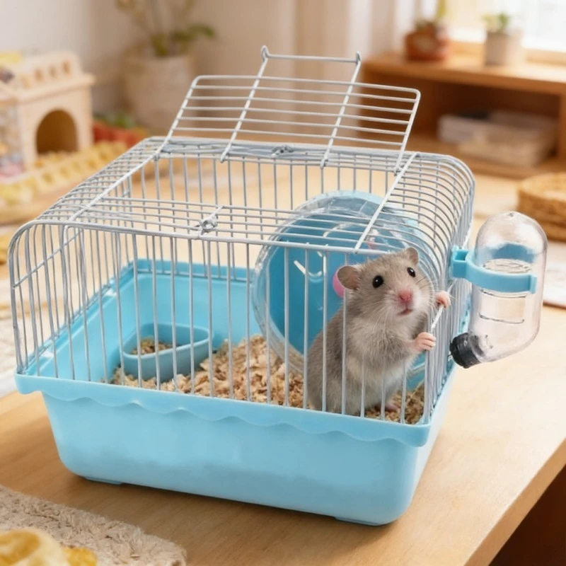 

Portable Single Layer Hamster Cage Luxury Travel Habitat for Golden Bears Small Garden Style Pet Cage with Handle for Small Pets