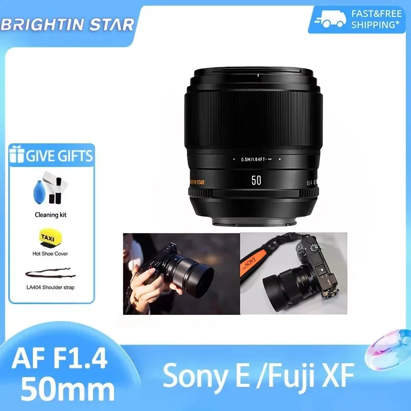 

Brightin Star AF 50mm F1.4 APS-C Large Aperture Camera Lens for Sony E ZVE10 A6400 A6700 A7III FX30 Fujifilm XF mount XS10 XT3