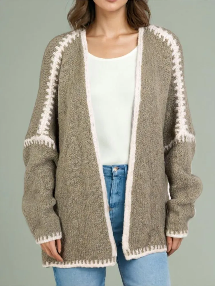 女性の冬のファッションカーディガンセーター Y2k 女性カジュアルカラーマッチングルーズニットセーター秋暖かいコート女性のための