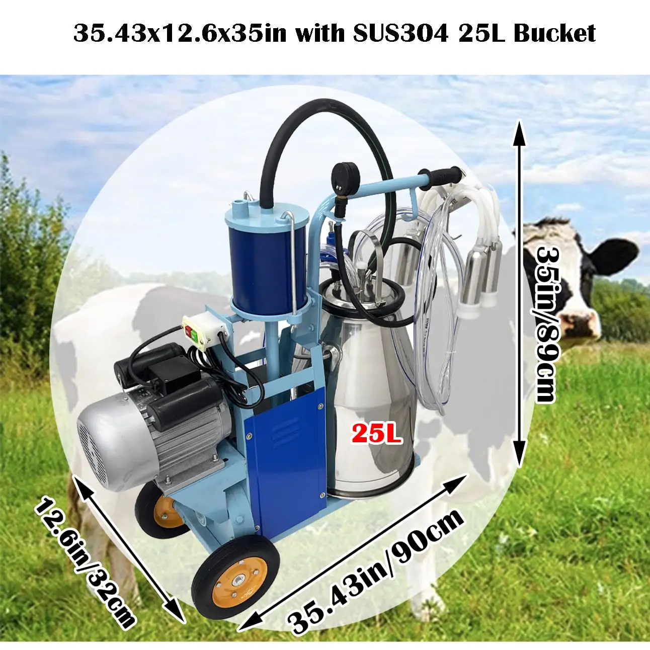Electric Milker Milking Machine 550W Piston Milker Machine for Cow/Sheep Cow Goat Piston Milker with 25L Barrel