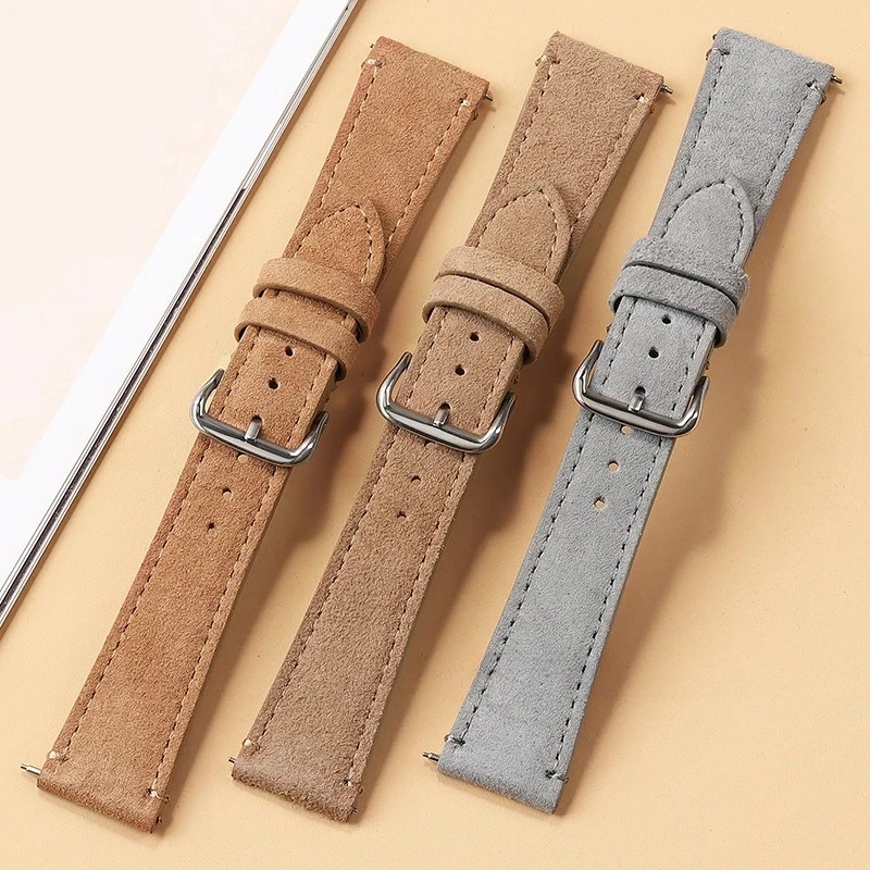 Suede Leather Watch Strap Vintage Brown Watch Band 20mm 22mm Quick Release WatchBand Wristband Accessory for Women Men Wristbelt