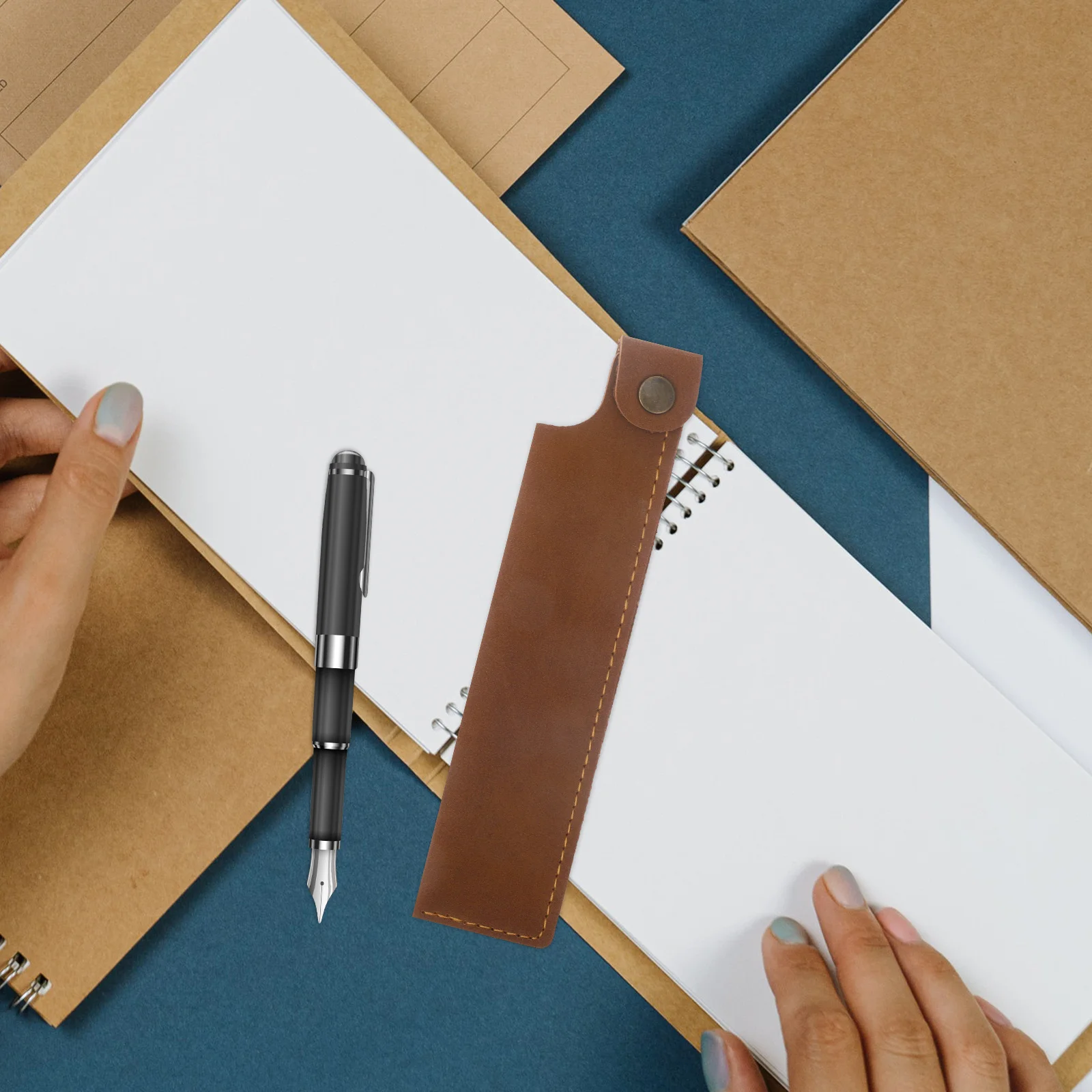

4 Pcs Cover Protective Sleeve Case Holder PU Brown Single Pen Pencil Storage Travel Organization School Office Supplies