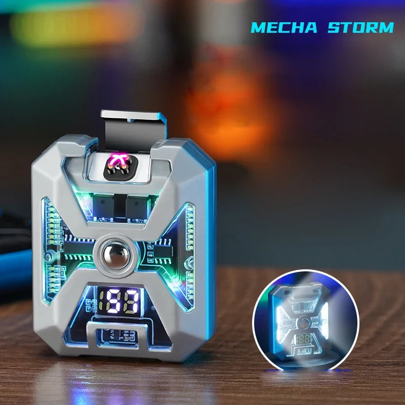 ولاعة قوس مزدوجة ميكانيكية عصرية مقاومة للرياح، ولاعة سجائر شحن USB، ملحقات السجائر، هدية رجالية جديدة #5