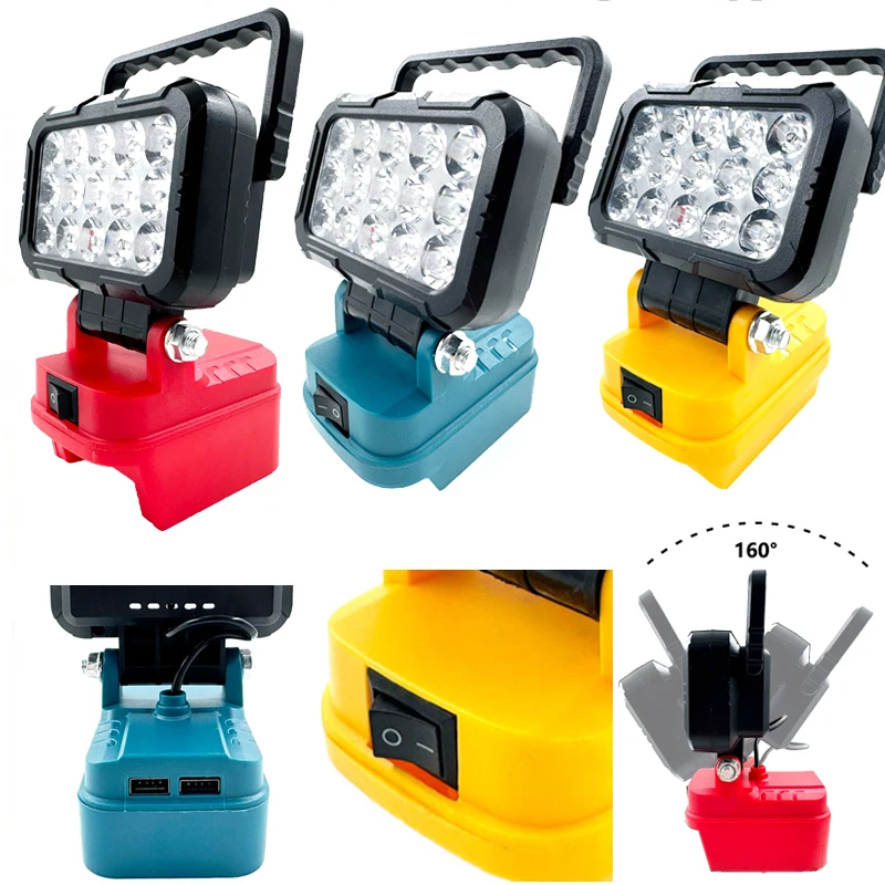 

3 inch LED working lantern For Makita/Dewalt/Milwaukee 14.4V 18V Li-ion battery with Dual USB hook Lamp Hand Lantern Spotlight