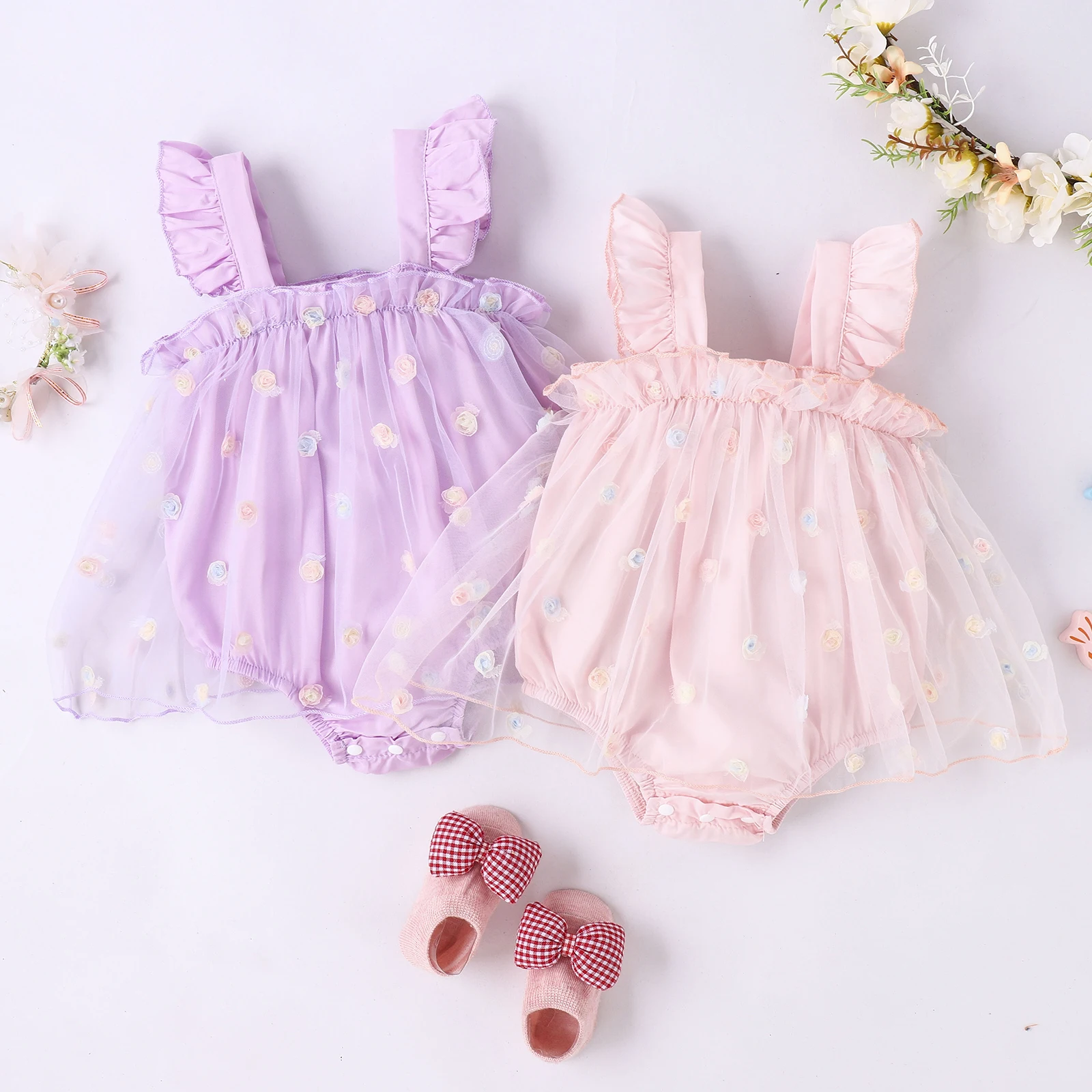 Summer 0-2 Years Old Baby Girls Baby Soft Comfortable Cool Beautiful Two-Color Halter Flower Skirt Dress