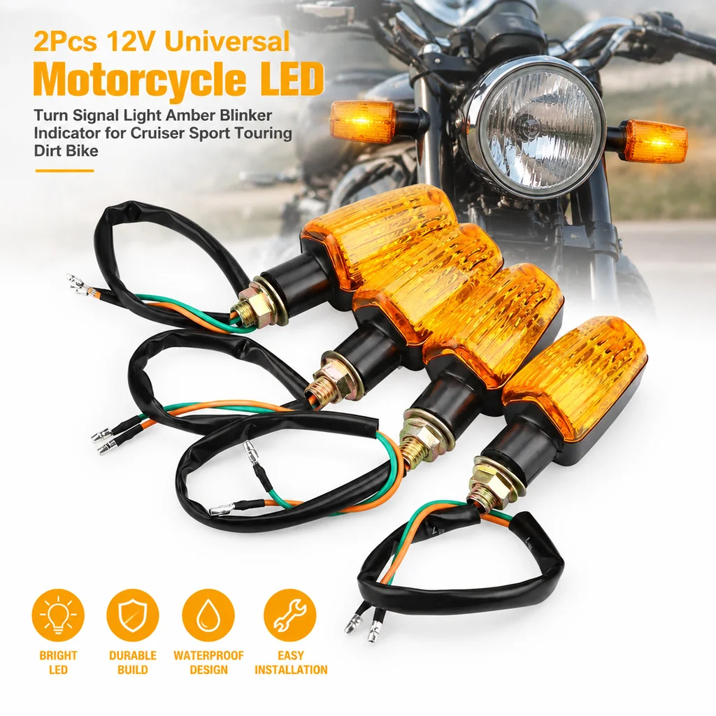 2Pcs 12V Universal Motorcycle LED Turn Signal Light Amber Blinker Indicator for Cruiser Sport Touring Dirt Bike