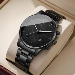 Luxury Mens Business Watches Fashion Roma Dial Men Quartz Watch Calendar Wristwatches for Man Clock Reloj Hombre（Without Box）
