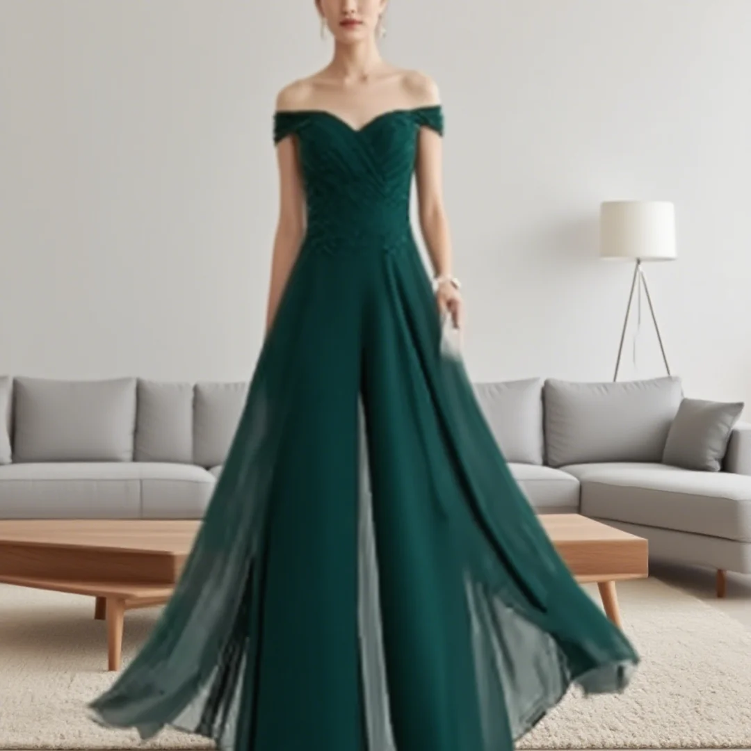 

Customized elegant A-line chiffon lace floor-length wedding dress for the mother of the bride for the formal evening event