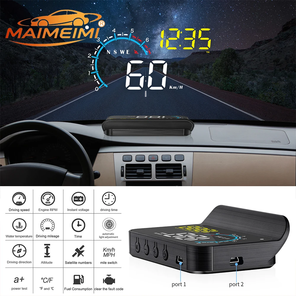Auto Car HUD Auto Electronics M12 Windshield OBD2 Gauge Mirror Windshield GPS Head up Display With Speed Water Temperature