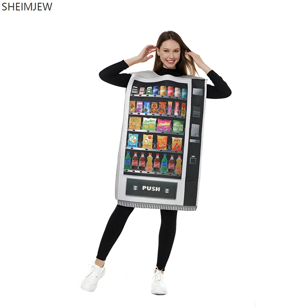 

Adult Fun Vending Machine Costume Halloween Women's And Boys' Sponge Jumpsuit Carnival Party Purim Vending Machine Dress Up Suit