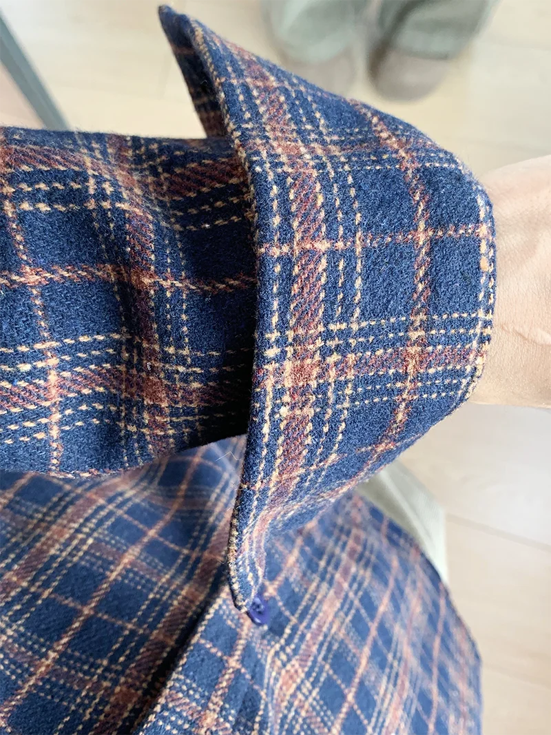 

Amy Spring Autumn Plaid Long Sve Women's irt Retro Sle Floing Cotton Versatile High End Feeling Top for Teen Girls