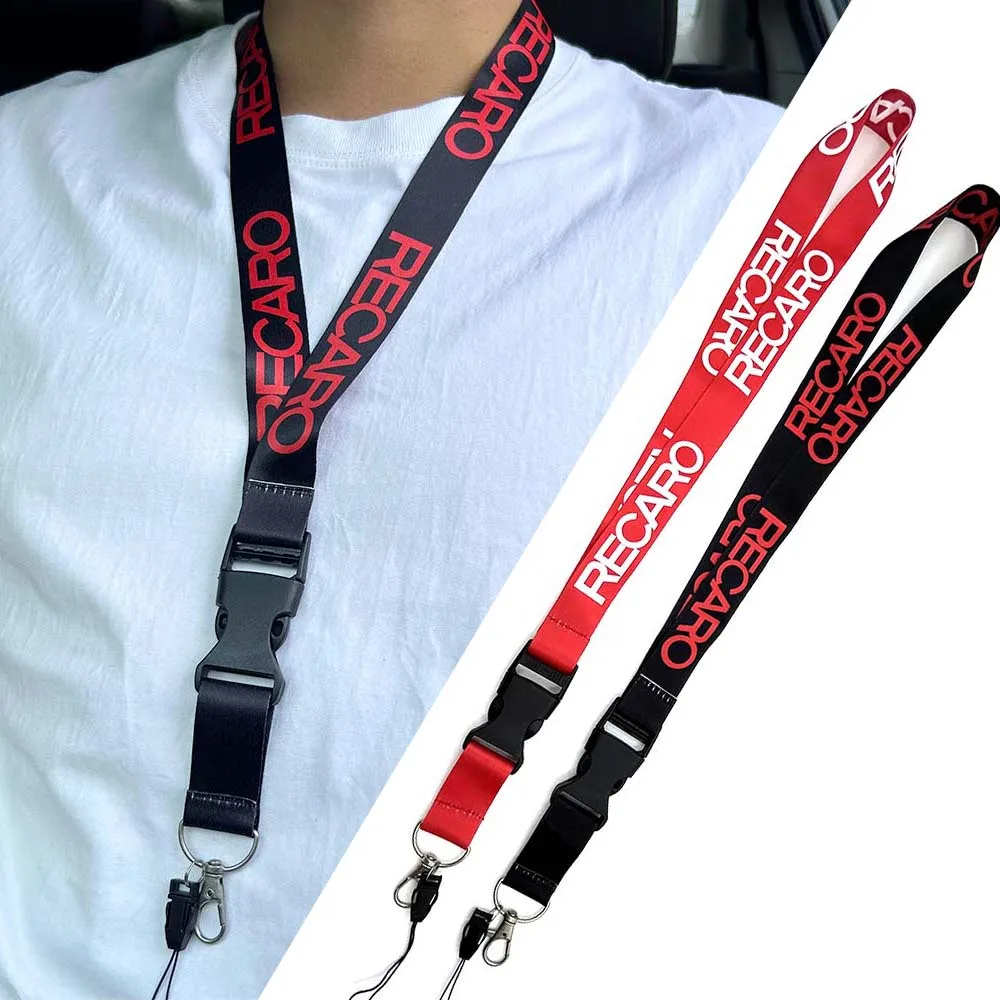 JDM Modified Cultural Buckle RECARO Lanyard Keychain Cell Phone Key Hanging Neck Lanyard Keyring Motorcycl Auto Accessories