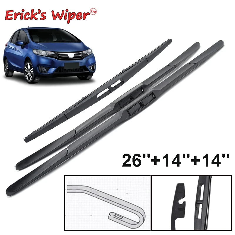 Erick's Wiper Front & Rear Wiper Blades Set Kit For Honda Fit Jazz MK2 MK3 2009 - 2020 Windshield Windscreen Window 26