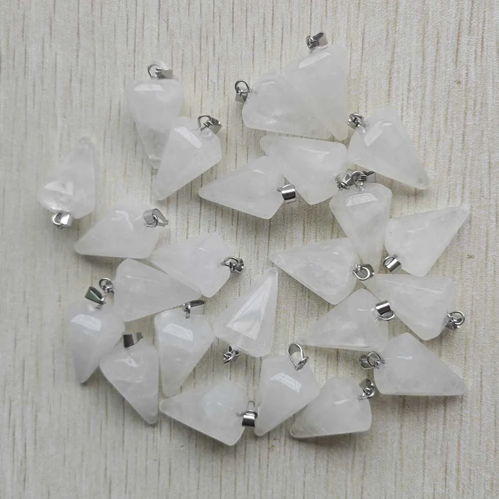 Wholesale 12pcs/lots fashion good quality natural white crystal hexagon pyramis pendants for diy jewelry making free shipping