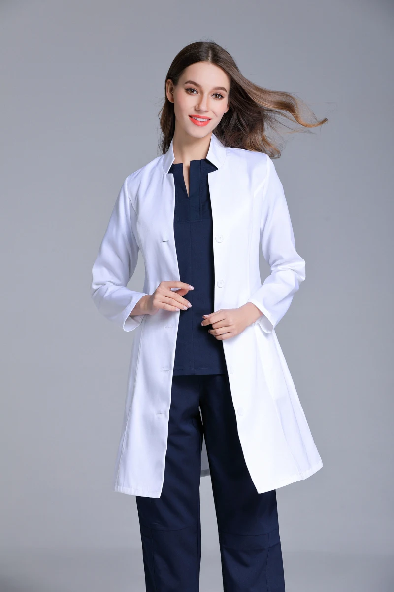 Uniforme de laboratorio de manga larga antiarrugas para mujer, cuello levantado, ropa de abrigo de médico de clínica Dental, ajustado, Color blanco, otoño