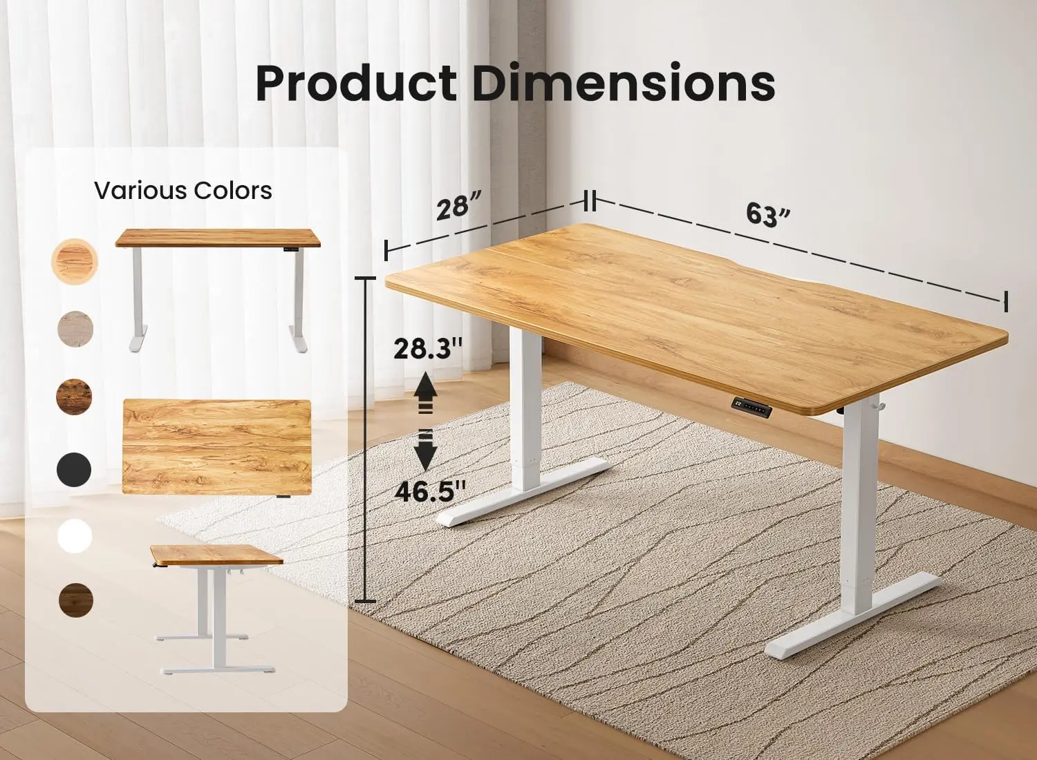 electric height adjustable sit stand up computer office desk 63x28 inches white frame light rustic top