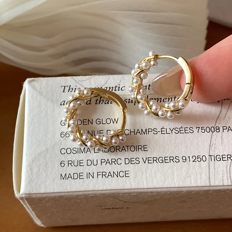 الكورية ليتل بيرل دائرة هوب أقراط للنساء مزاجه خط معدني الأذن مشبك أقراط خمر تاريخ الحفلات مجوهرات هدية #3