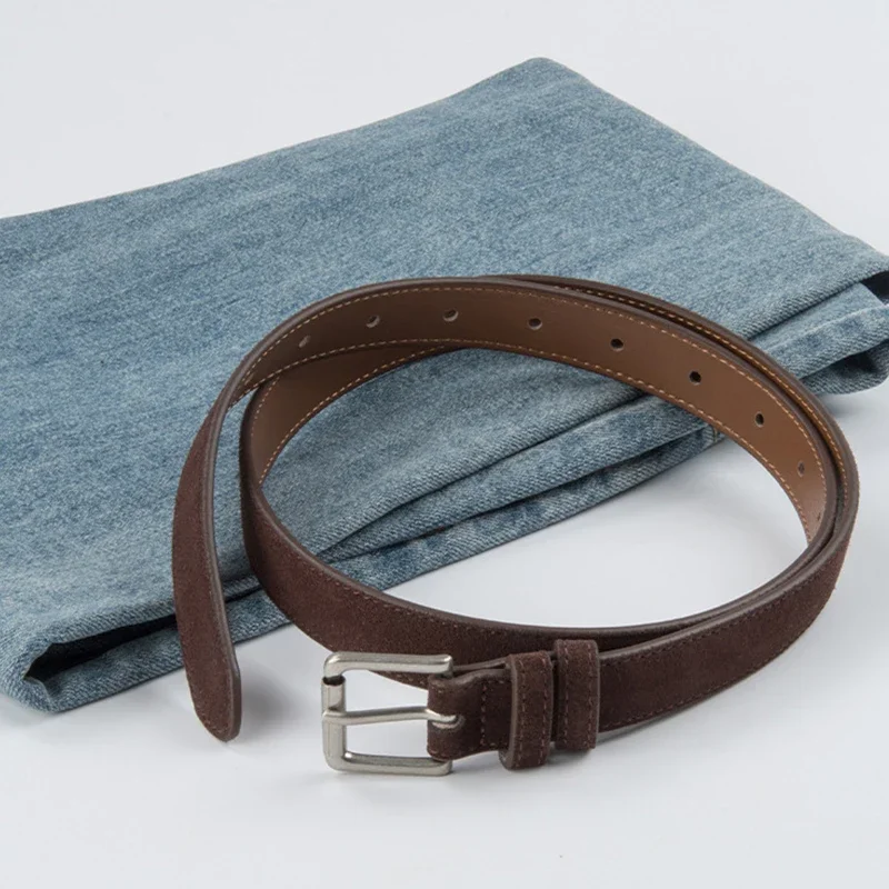 Frosted Cowhide Women's Belt Goth Retro Versatile Jeans Accessories Girdle Luxury Design Silver Pin Buckle Waistband