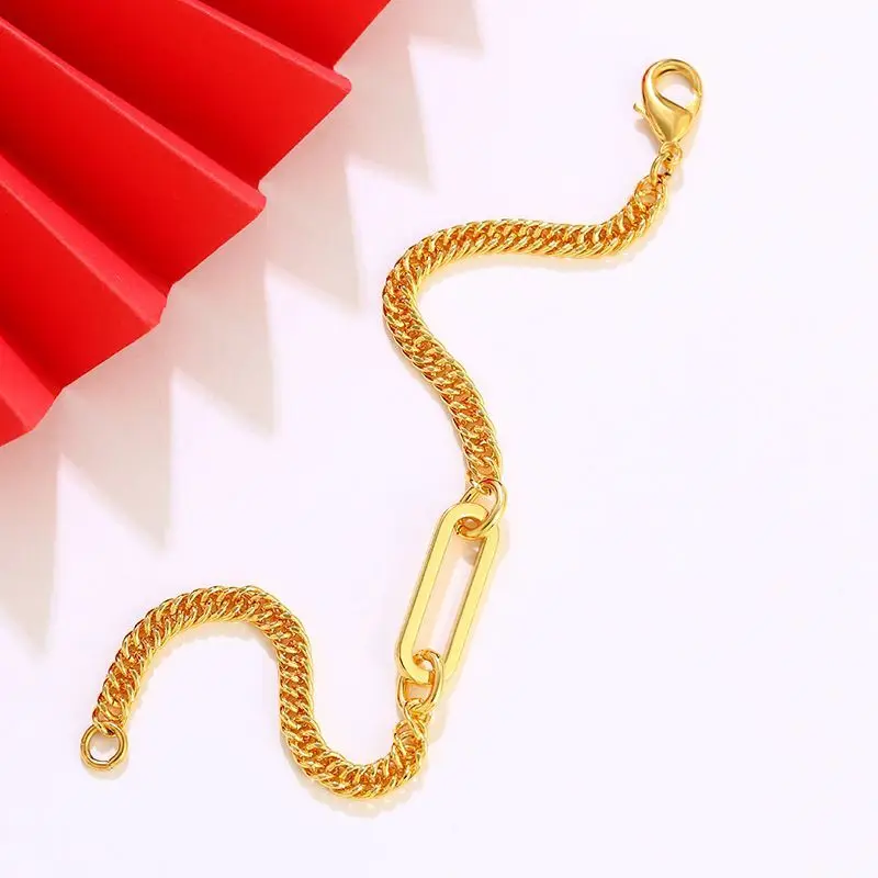 XP Jewelry --( 19 cm x 8 mm ) Sexy Figaro Chain Bracelets For Women Men Fashion Pure Gold Plated