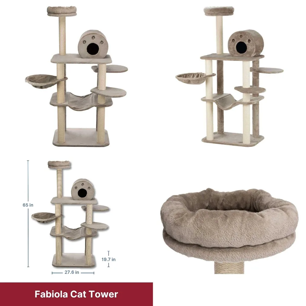 

Fabiola 55-in Cat Tower, Jute Scratching Posts, Cat Tree with Plush-Covered Condo, Hammocks, and Platforms, Gray, Customized