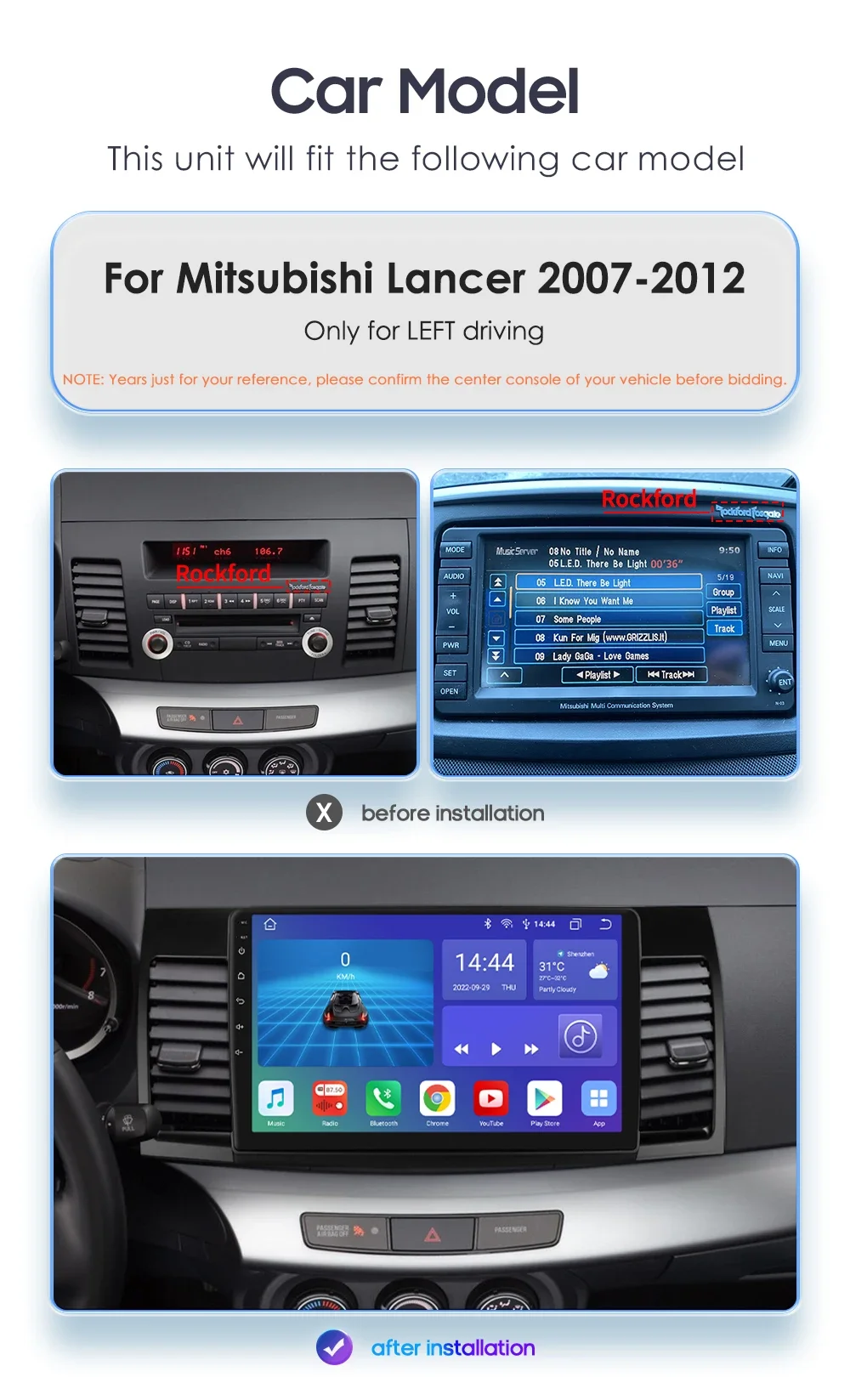 Hizpo 10.1‘’ Android 14 Car Multimedia For MITSUBISHI LANCER 2007-2012 Autoradio  2Din Navigation Bluetooth Smart Monitor 8+128G