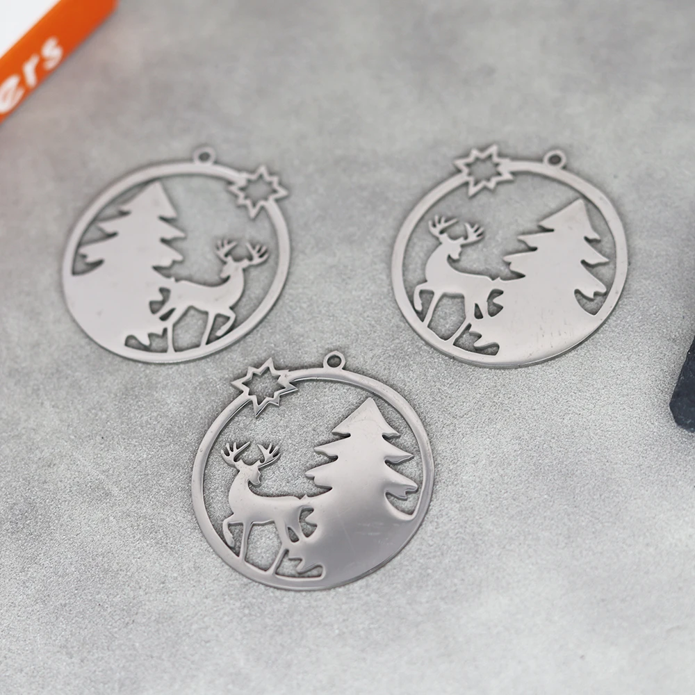 3pcs Christmas Deer Tree Charms Stainless Steel Pendant DIY Craft Vintage Earrings Necklace Jewelry Making Findings Accessories