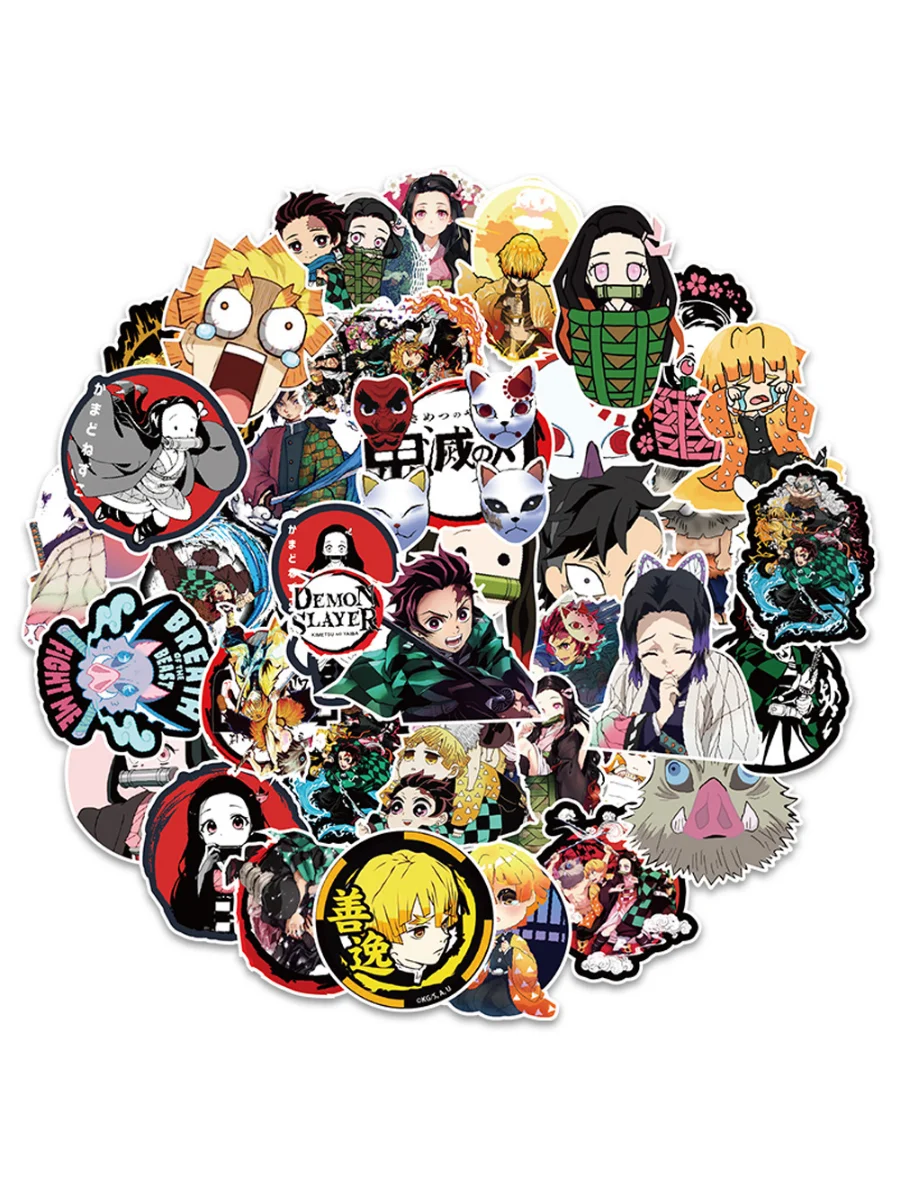50 szt. Różne naklejki z anime Demon Slayer, wodoodporne, na telefon, kawaii, zestaw naklejek, urocze naklejki na laptopa, estetyczne naklejki.