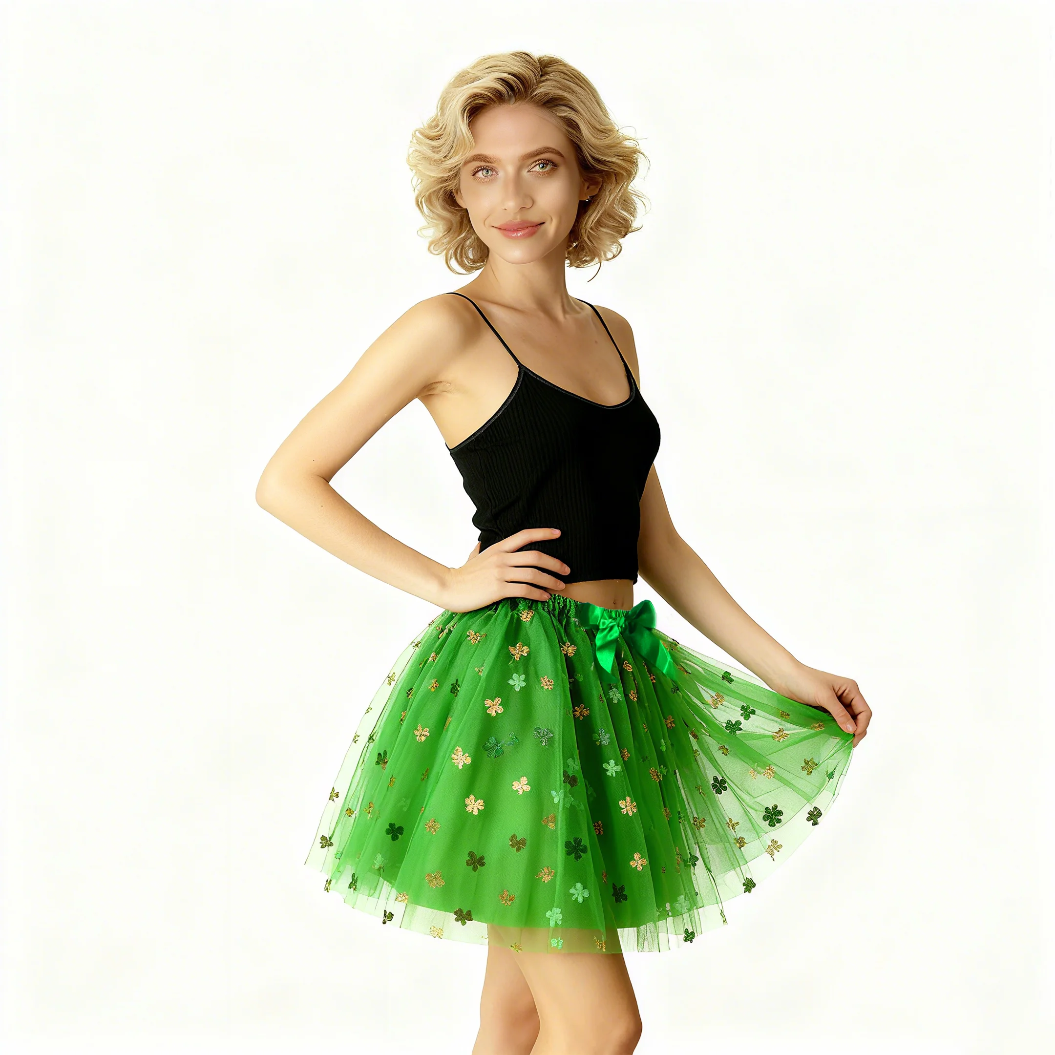 

Сверкающие юбки-пачки в виде трилистника на День Святого Патрика — праздничный зеленый тюль с блестящими деталями клевера