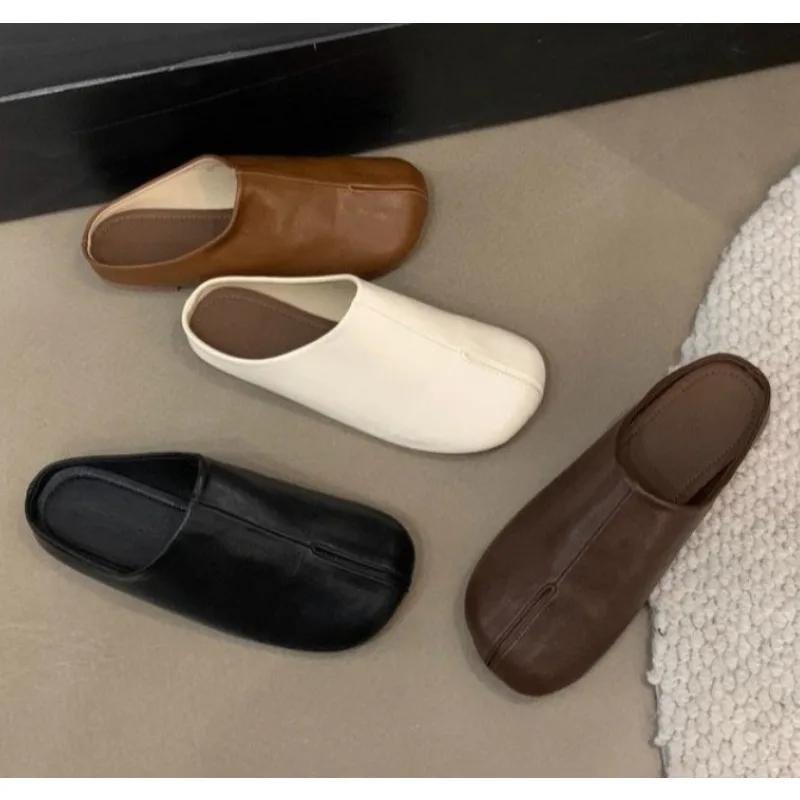 Nueva moda Tabi Ninja zapatos planos de cuero con punta abierta, mocasines cómodos para mujer, zapatos informales de tacón bajo para mujer, zapatos Muller