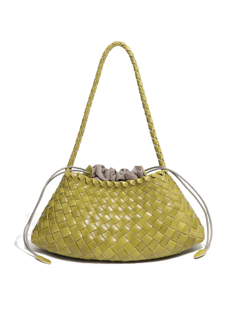 Single-shoulder underarm bag, casual women's knitted basket tote, stylish and chic mother-daughter dumpling bags