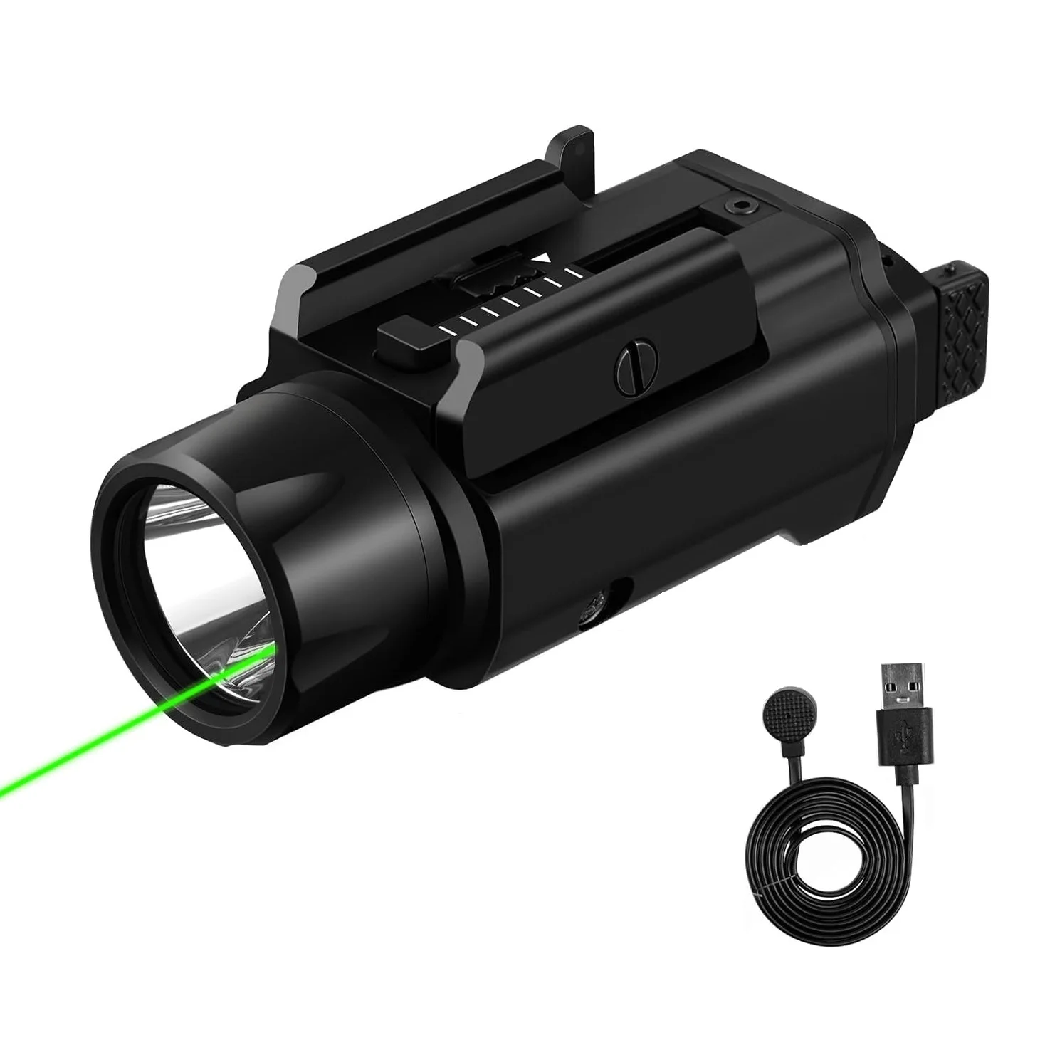 Richfire Tactical LED Flashlight 1500Lumens Green Laser Pistols Laser Light with Magnetic Charging for Taurus 20mm Rail Mounted