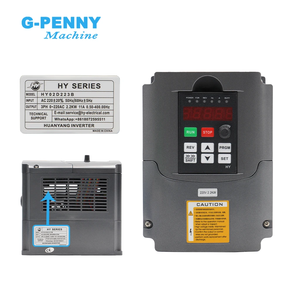 Huanyang 220v 2.2kw inverter CNC spindle motor speed control 110v / 380v 2.2kw VFD Variable Frequency Drive 0-400Hz 3P output