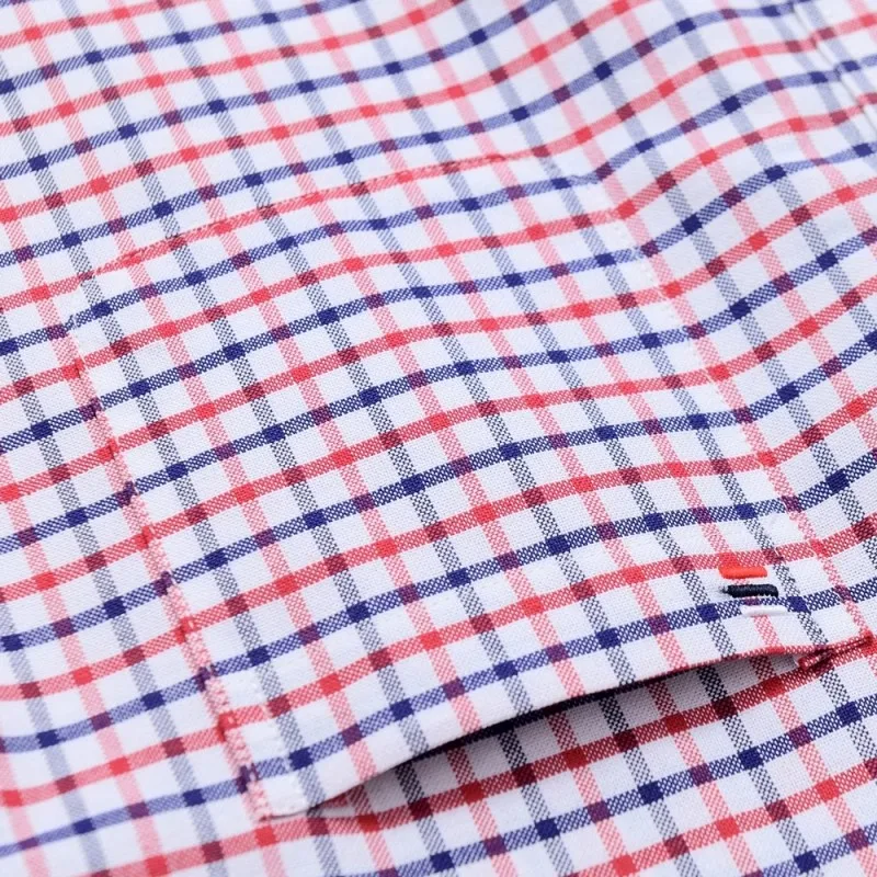 Mùa Hè 100% Cotton Oxford Áo Sơ Mi Nam Tay Ngắn Túi Mềm Mại Thoải Mái Thông Thường Phù Hợp Với Phong Cách Doanh Nhân Màu Tím Áo Sơ Mi Nam