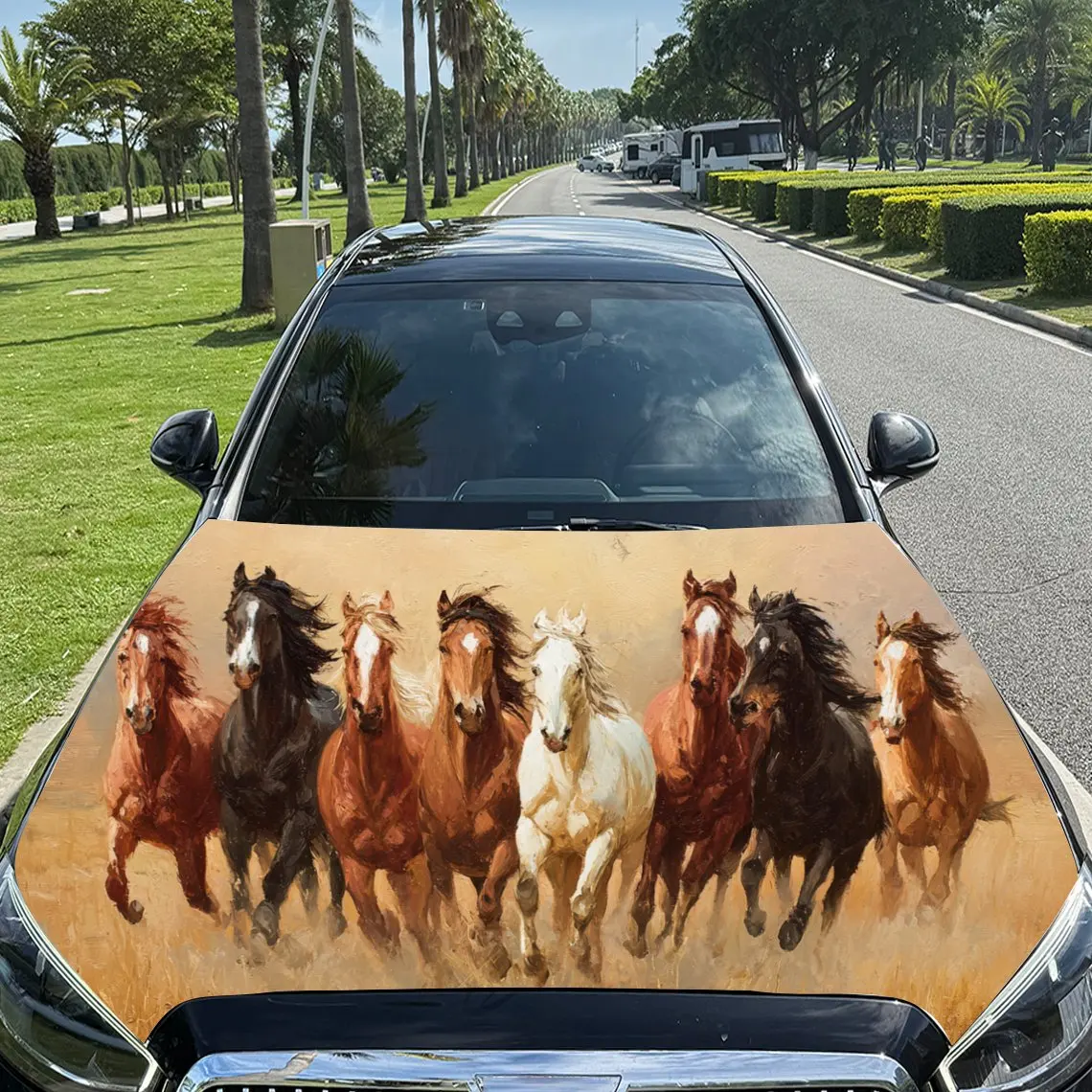 

Fashionable Galloping Horses PVC Car Engine Hood Vinyl Wraps, Self-Adhesive Waterproof Car Hood Decal Sticker, Car Decoration Pr