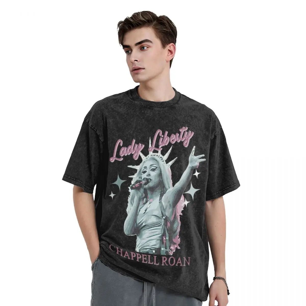 Chappell Roan Lady Liberty T Shirts Washed Oversize T-Shirts Midwest Princess Tour for Men Women Tops Streetwear Summer Tees