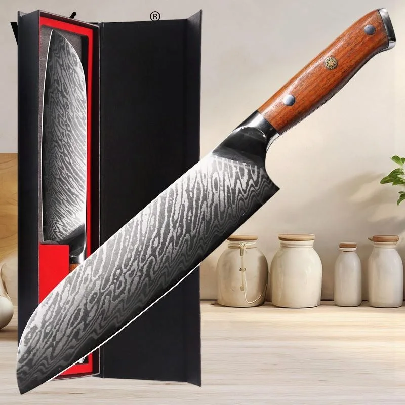 WXCOO Professional Santoku Knife Japanese Chefs Knife Damascus Steel Kitchen Knives Universal Cutting Knife Fish Meat Cleaver