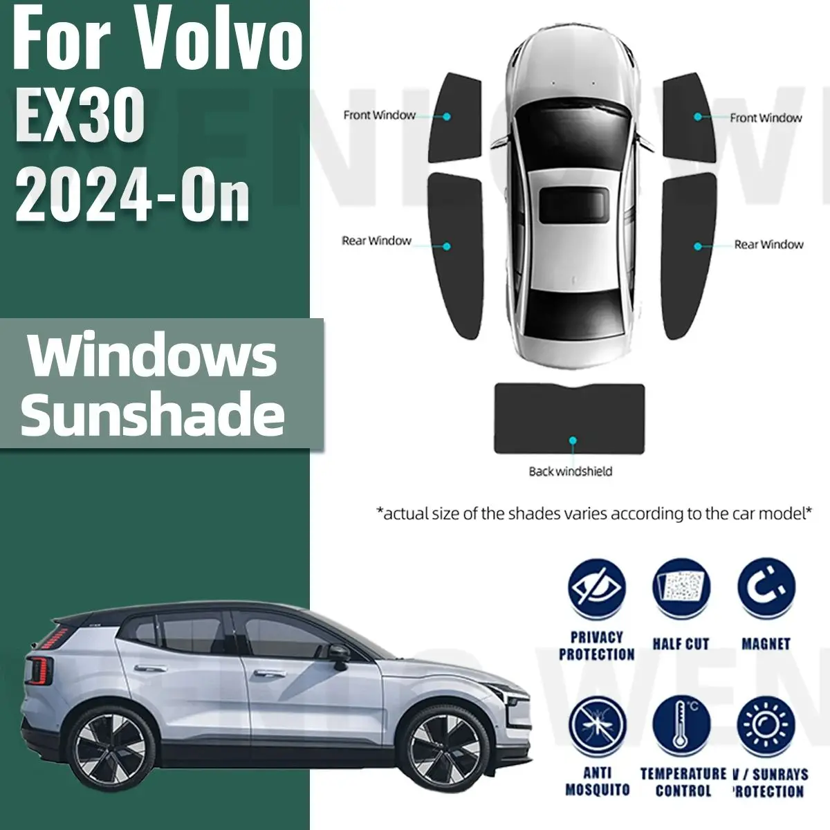 

For Volvo EX30 2024 2025 Magnetic Car Sunshade Shield Front Windshield Frame Curtain Net Baby Rear Side Window Sun Shade Visor