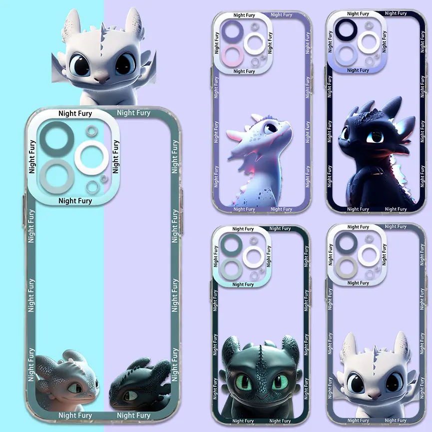 Lovely Couple Toothless Phone Case For iPhone 15 14 13 12 11 Mini Pro Max X XR XSMax 6S 6 7 8 Plus SE20 Transparent Cover